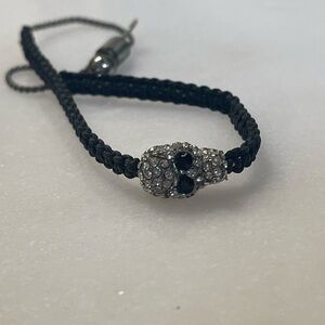 Silver Rhinestones & Black Macrame Skull Bracelet